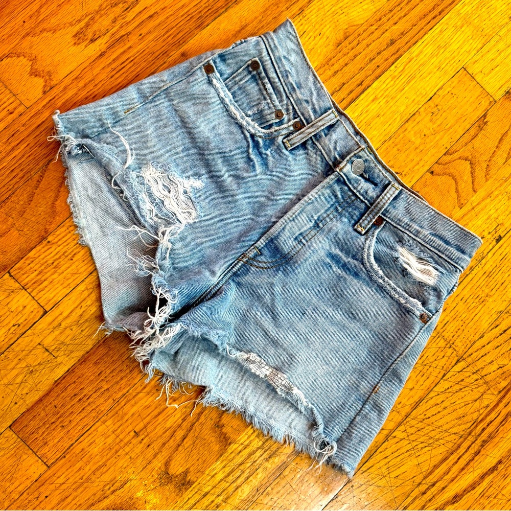 Levi's Blue Frayed Hem Jean Shorts